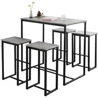 SoBuy Esstisch mit 4 Barhockern Holz Metall Grau Schwarz
