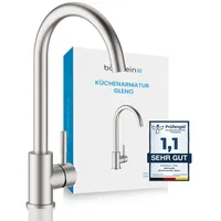 Bächlein Küchenarmatur Gleno (gebürsteter Edelstahl) – Einhand-Spültischbatterie aus Edelstahl