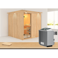 Karibu Sauna Rodin-9kWOfen int.Steuerung-Inkl.Dachkranz