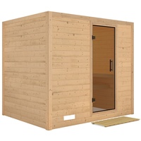 Karibu Sauna Sonara - Massivholzsauna mit Fronteinstieg 40 mm-Ohne