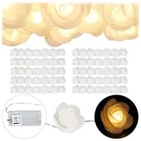 Relaxdays 10x Rosen Lichterkette weiß Weiß,Transparent