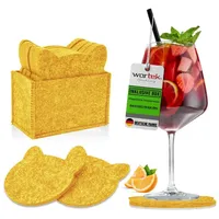 WORTEK Filz Untersetzer Gläser Gelb in Katzenform – 10er