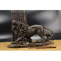 Geschenkehöhle Große Brüllende Löwe Skulptur Handgefertigt in Bronze-Optik Lebensgroß