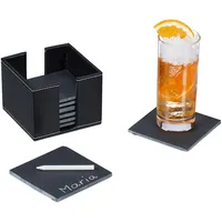 Relaxdays Schiefer 8er Set, Kunstleder-Box, Getränkeuntersetzer, 10x10 cm, Untersetzer