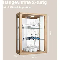 K-Möbel Hängevitrine, Buche, Glas, 2 Fächer, Rechteckig, 60x80x25 cm,