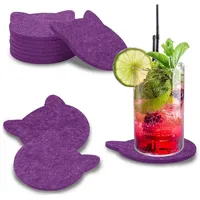 WORTEK Filz Untersetzer Gläser Lila in Katzenform – 8er