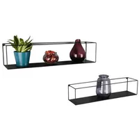  Xxxl Wandregalset, schwarz Metall, 2-teilig, 65x15x15 cm, hängend, Wohnzimmer,