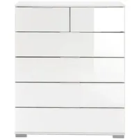 Lomadox Schlafzimmer Schubkastenkommode in weiß mit weißem Glas ELSTRA-43,