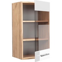 Vicco Küchenglasschrank Fame-Line Weiß Hochglanz/Goldkraft Eiche 40 cm