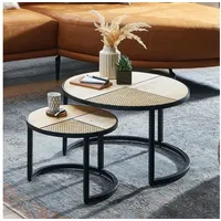 FineBuy Couchtisch Rund Braun Mangoholz 2 teilig