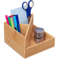 Relaxdays Stiftehalter Bambus, Schreibtisch Organizer, Büro, 3 Fächer, HxBxT: