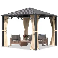 TOOLPORT Gartenpavillon 3x3 m Hardtop 4 Seitenteile in Champagner,