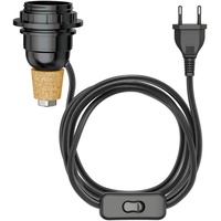 Ledscom.de Tischlampe Korkenlampe FLAKO mit Schalter und Textilkabel, schwarz,