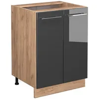Vicco Küchenunterschrank Fame-Line Anthrazit Hochglanz/Goldkraft Eiche 60 cm ohne