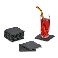 Relaxdays Schiefer Untersetzer, 10er Set, eckige Glasuntersetzer, 10x10 cm,
