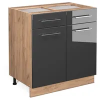 Vicco Küchenunterschrank Fame-Line Anthrazit Hochglanz/Goldkraft Eiche 80 cm mit