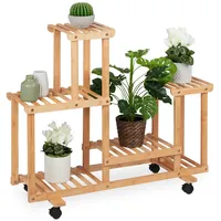 Relaxdays Pflanzenregal, Blumenständer mit 6 Ablagen, Bambus, HxBxT 79
