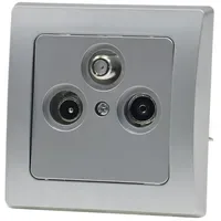ChiliTec DELPHI Antennendose TV+Radio+Sat inkl. Rahmen, UP, silber