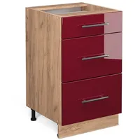 Vicco Küchenunterschrank Fame-Line Bordeaux Hochglanz/Goldkraft Eiche 50 cm ohne