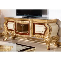 Casa Padrino Luxus Barock TV Schrank Weiß / Braun