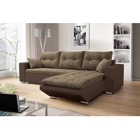 Fun Möbel Ecksofa Sofa NINO mit Schlaffunktion, Braun-Hellbraun Ottomane