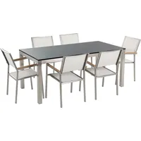 Beliani Gartenmöbel Set schwarz geflammt 6 Stühle Terrasse Outdoor