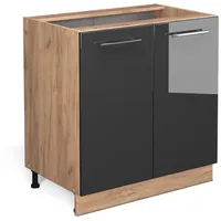 Vicco Spülenunterschrank Fame-Line Anthrazit Hochglanz/Goldkraft Eiche 80 cm mit