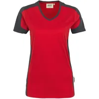 Hakro Damen V-Shirt Contrast Mikralinar® rot/anthrazit, 3XL