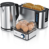 Arendo 3-teiliges Frühstücksset, Wasserkocher 1,5L, Langschlitz Toaster 4-Scheiben ,