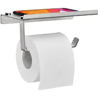 Relaxdays Toilettenpapierhalter, mit Ablage, Klopapierhalter Edelstahl gebürstet, Wandmontage, HBT