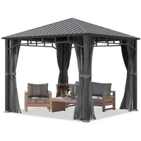 TOOLPORT Gartenpavillon 3x3 m Hardtop 4 Seitenteile in Grau,