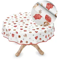ANRO Tischdecke abwaschbar Weihnachten Wachstuchtischdecke Rund 120cm mit Saum