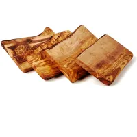 Dasolivenholzbrett 4er Set Frühstücksbrett, eine Seite naturbelassen 35 cm