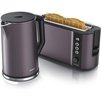 Arendo Frühstücks-Set, 1,5L Edelstahl Wasserkocher 2-Scheiben Langschlitz Toaster, Grau