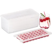 Relaxdays Eiswürfelform Set, 4 Eiswürfelschalen, BPA-frei, Behälter und Deckel,