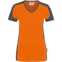 Hakro Damen V-Shirt Contrast Mikralinar® orange/anthrazit, L