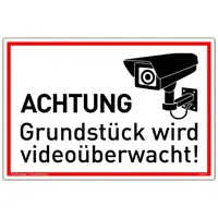 Dreifke Schild Achtung Grundstück wird videoüberwacht! weiß | Alu