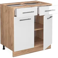 Vicco Küchenunterschrank Fame-Line Weiß Hochglanz/Goldkraft Eiche 80 cm ohne