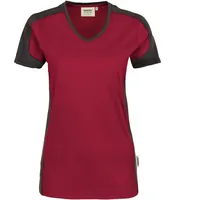 Hakro Damen V-Shirt Contrast Mikralinar® weinrot/anthrazit, 6XL