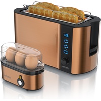 Arendo Frühstücks-Set 2-teilig, 4 Scheiben Langschlitz-Toaster 1500W, 3er Eierkocher,