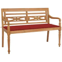 VidaXL Batavia-Gartenbank mit Rotem Kissen 120 cm Teak Massivholz