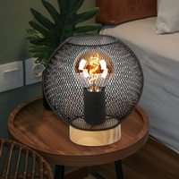GLOBO Tischlampe Tischleuchte Nachttischlampe Vintage Holzleuchte Industrial Design Holz