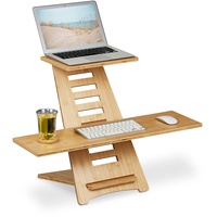Relaxdays Stehpult Aufsatz Schreibtisch, Bambus, 2 Ablagen, höhenverstellbar, Laptop