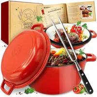 Krustenzauber Gusseisen Topf [inkl. Fleischgabel] - Hochwertiger 26cm Schmortopf