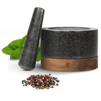 ECENCE Mörser mit Stößel aus Naturgranit und Akazienholz Ø
