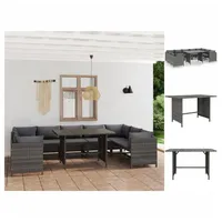 VidaXL 10-tlg. Garten-Lounge-Set mit Kissen Poly Rattan Grau