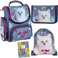 Goldkids Schulranzen Katze Cat Motiv ergonomischer Ranzen Federmappe Turnbeutel