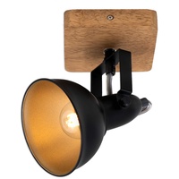 Briloner - Wandleuchte Innen schwenkbar, Vintage, Holzbasis, Wandlampe, Wandstrahler,