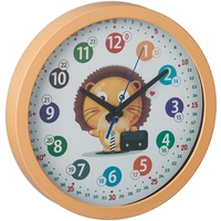 Relaxdays Wanduhr Kinder, Ø 30 cm, Kinderzimmeruhr Löwe, Bunte