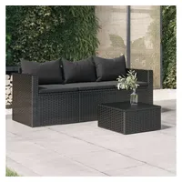 VidaXL 3-Sitzer-Gartensofa mit Kissen Schwarz Poly Rattan